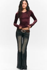 Burgunderrot - Longsleeve-Top mit V-Ausschnitt - 1