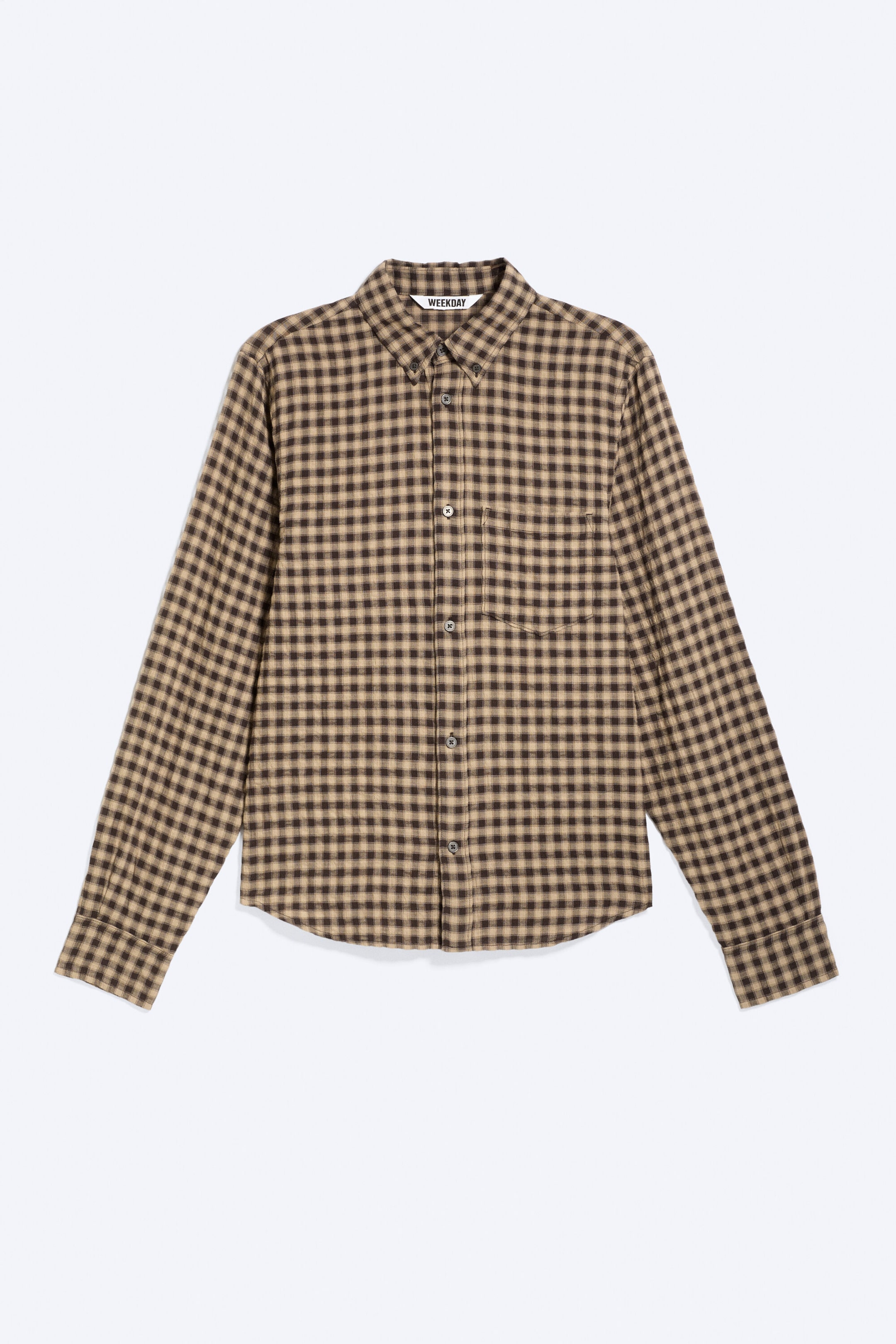 Checked Brown - Structured Long-Sleeved Buttoned Shirt - 3