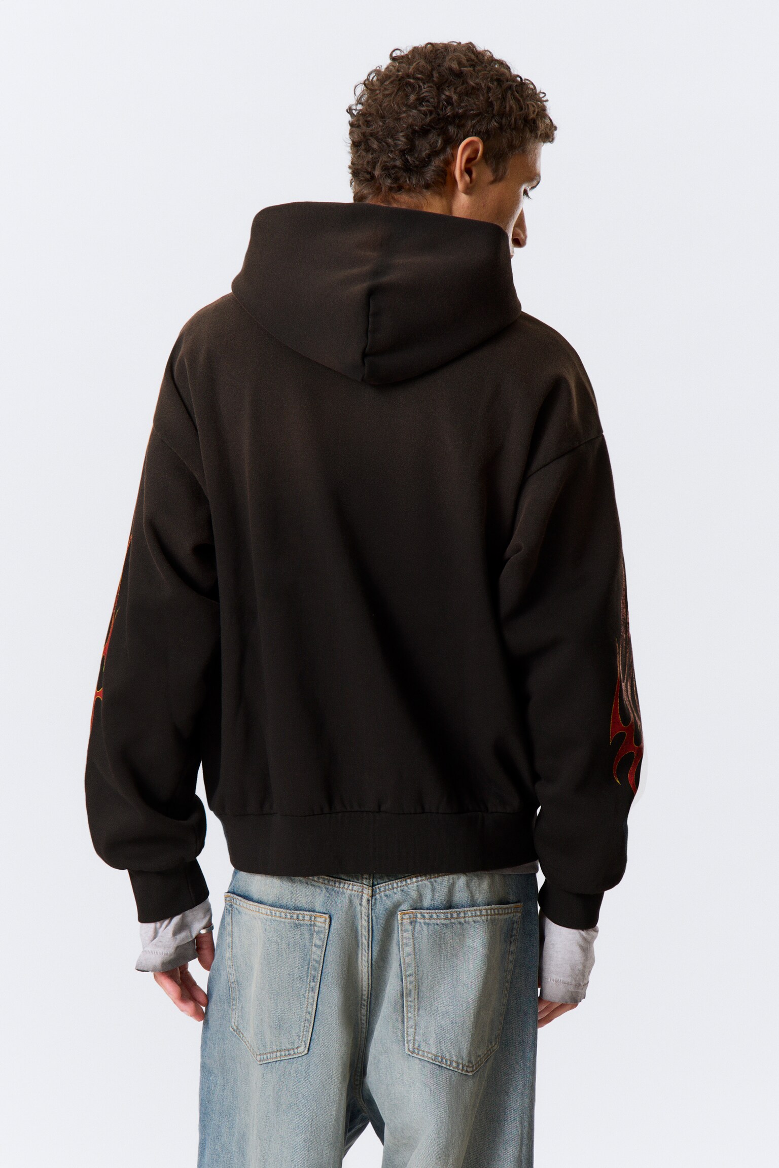 Hoodie com Fecho e Gráfico Quadrado - Preto - Chama Desgastada/Cinza Mescla - Estampa Rabisco/Bordeaux - 4