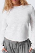 White - Sheer Ribbed Long-Sleeved Top - 1