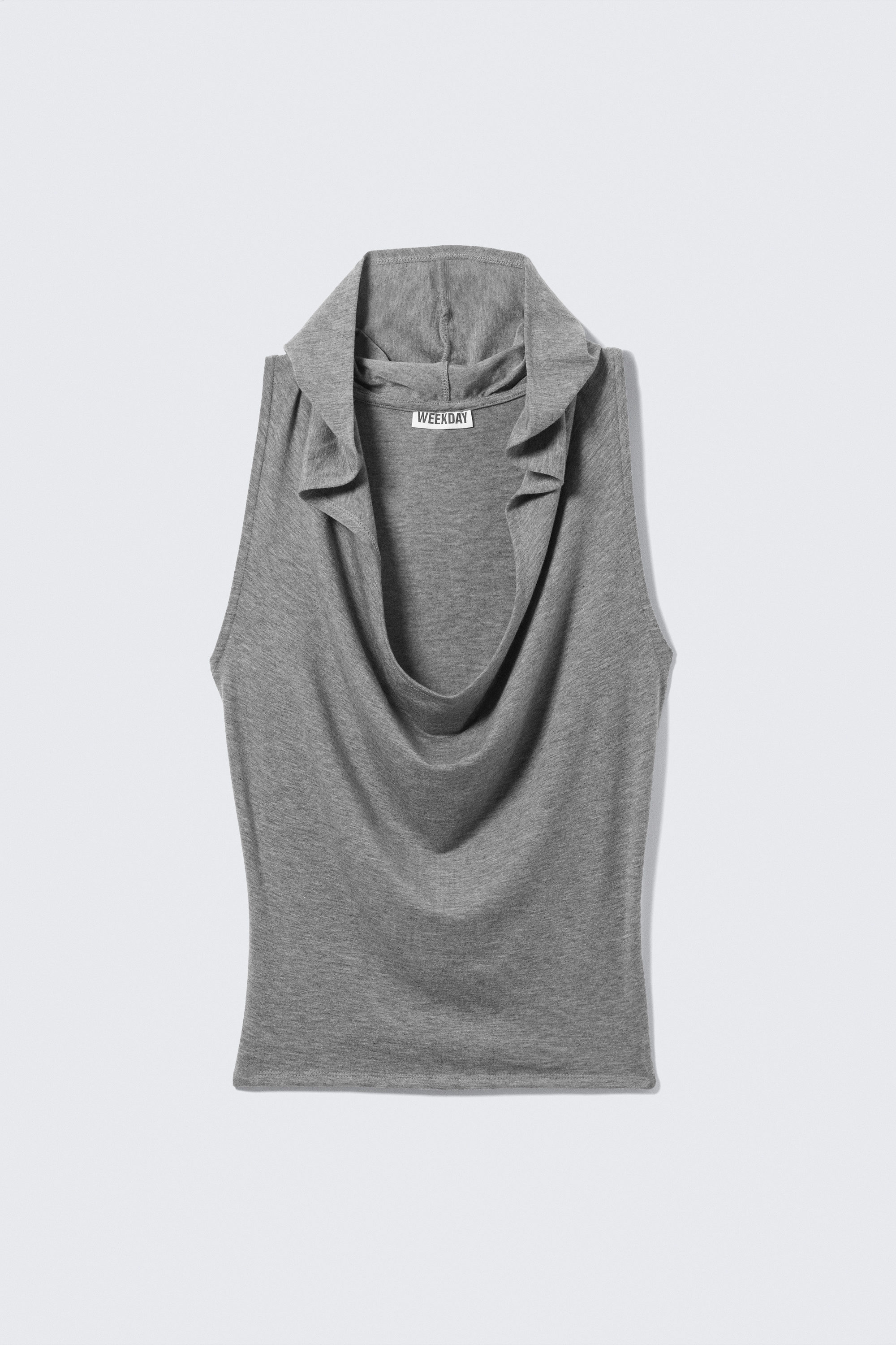 Grey Melange - Draped Hooded Sleeveless Lyocell Top - 5