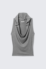 Gris chiné - Top drapé à capuche sans manches en lyocell - 4