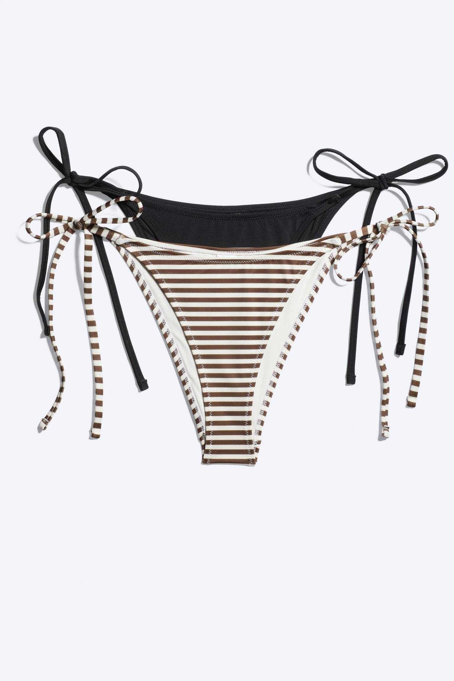 Σετ 2 Σλιπ Μπικίνι με Δέσιμο - Μαύρο + Καφέ/Λευκό Ριγέ - 2