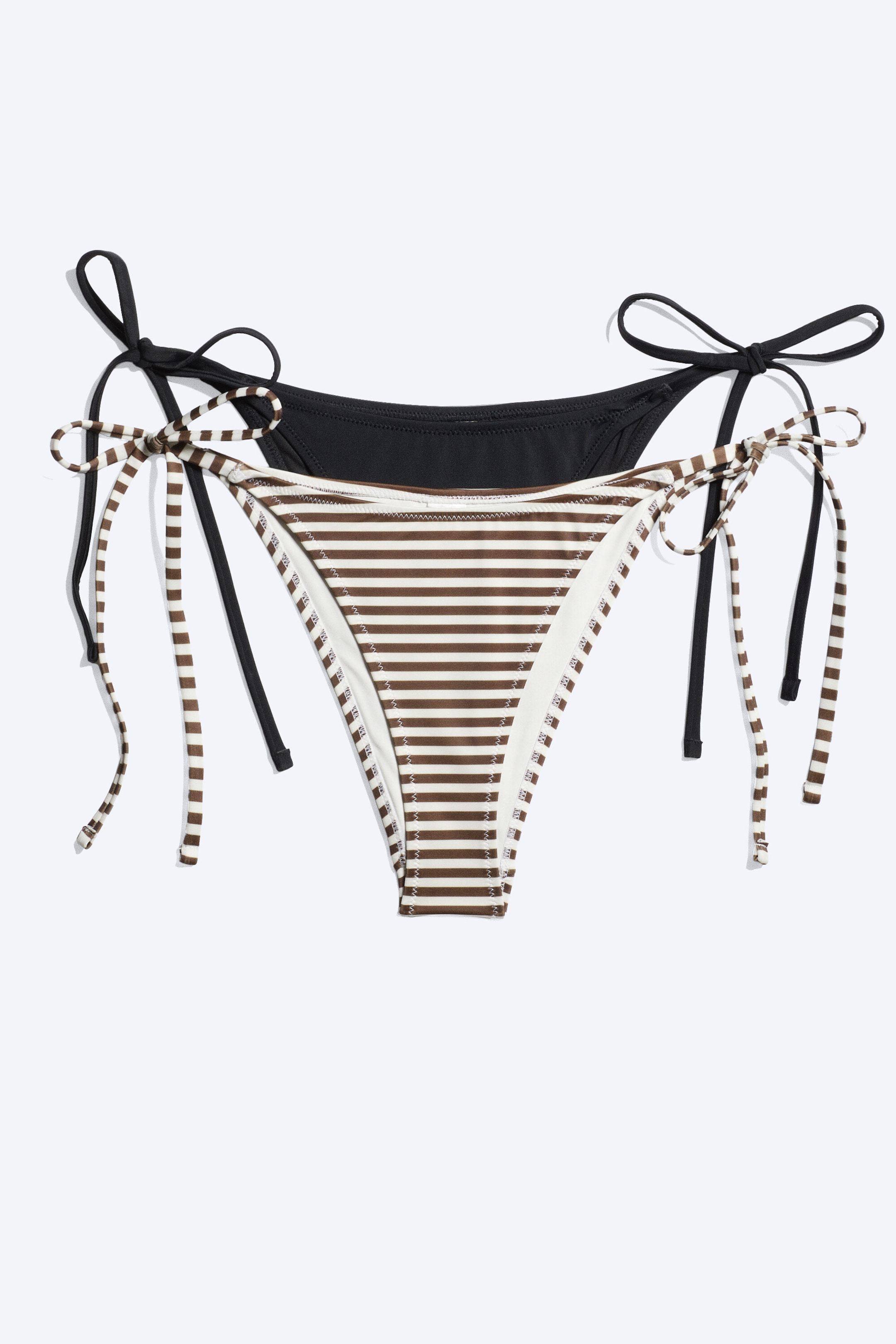 Black + Brown/White Striped - 2-Pack Tie Bikin Bottoms - 4