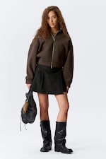 Dunkelblau - Nadelstreifen - Midi-Anzugrock mit Bundfalten - 0