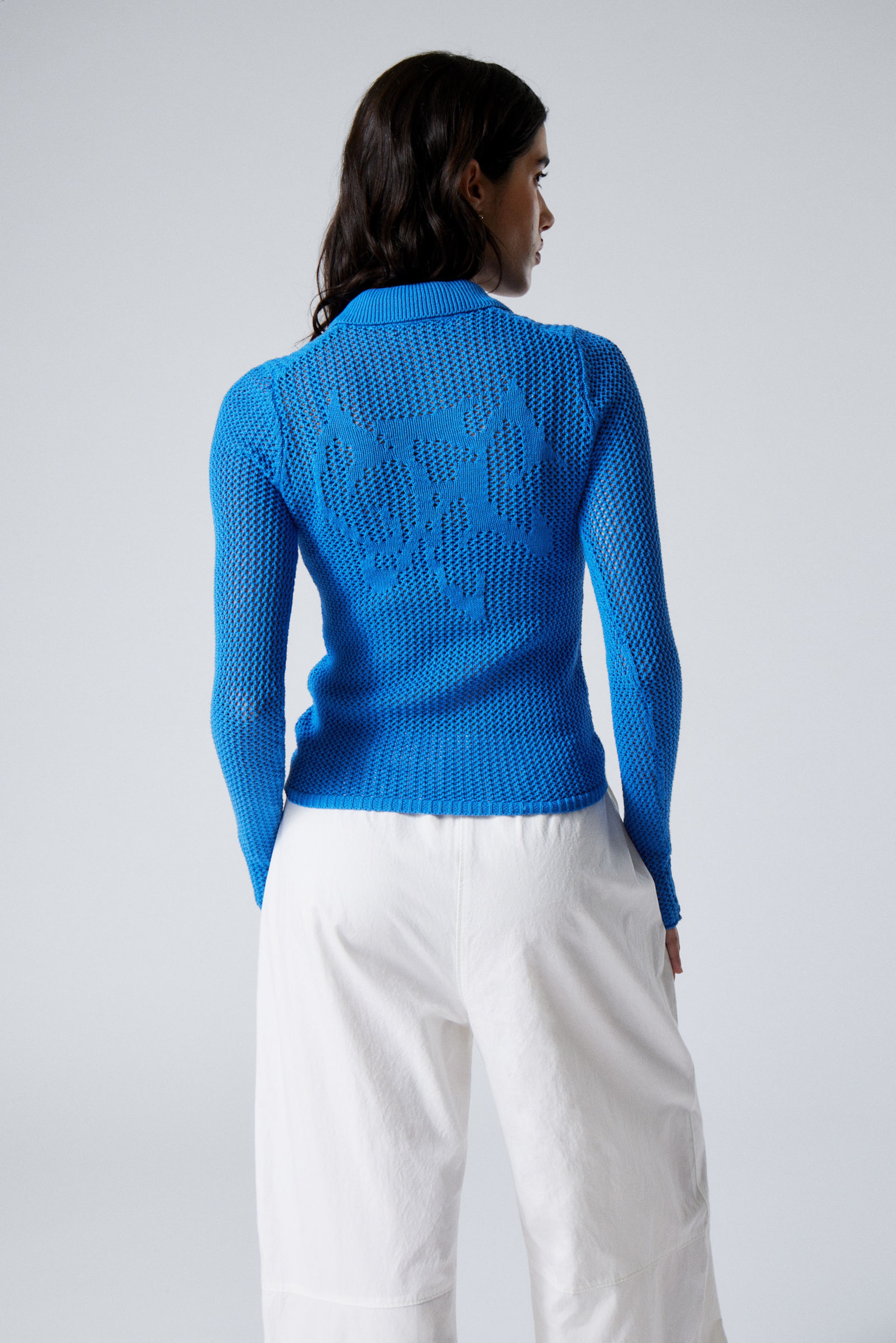 Bright Blue - Knitted Cotton Zip Cardigan - 2