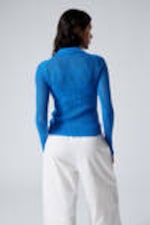 Bright Blue - Knitted Cotton Zip Cardigan - 2