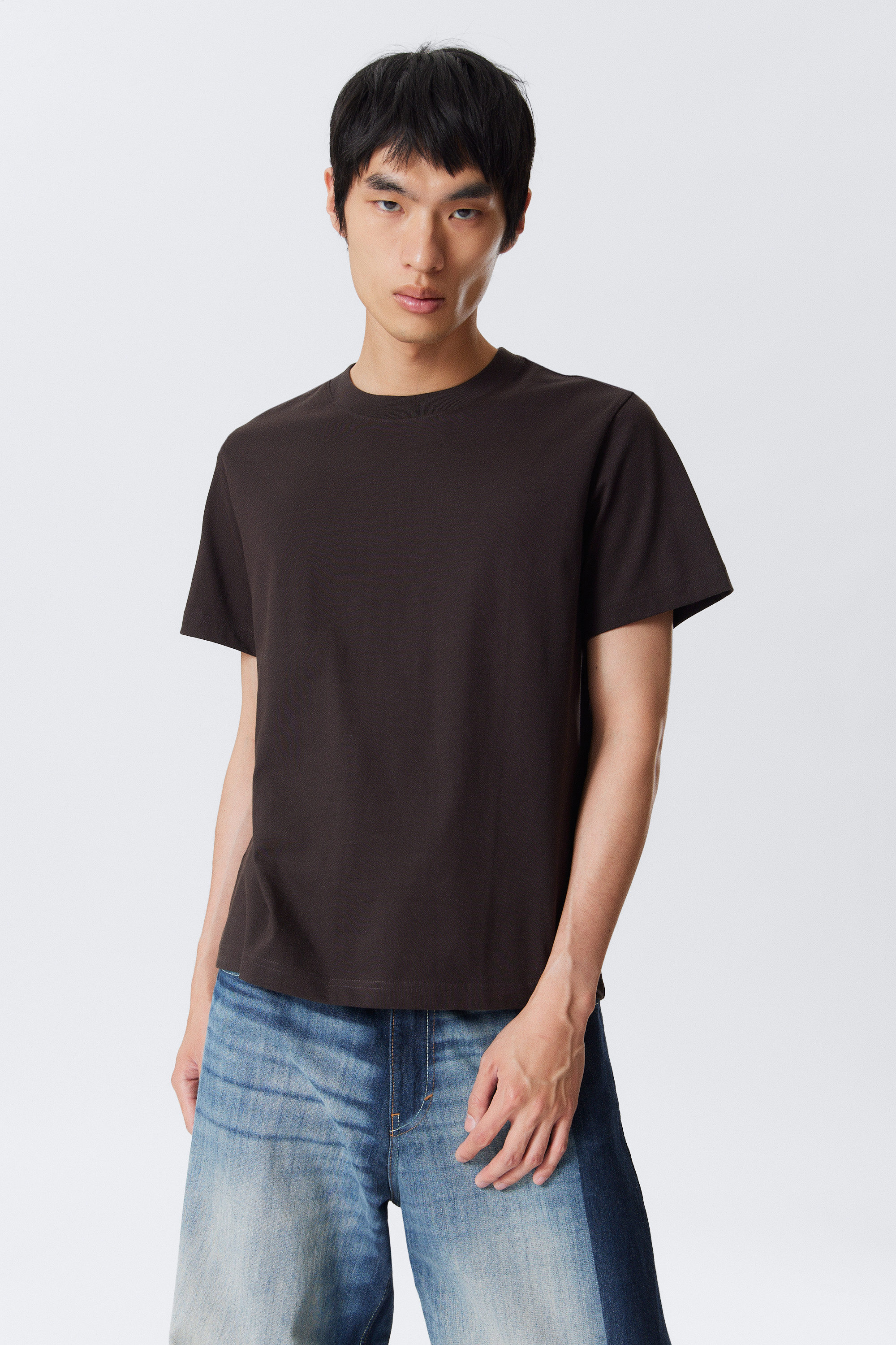 Dark Brown - Short Boxy Heavyweight T-shirt - 1