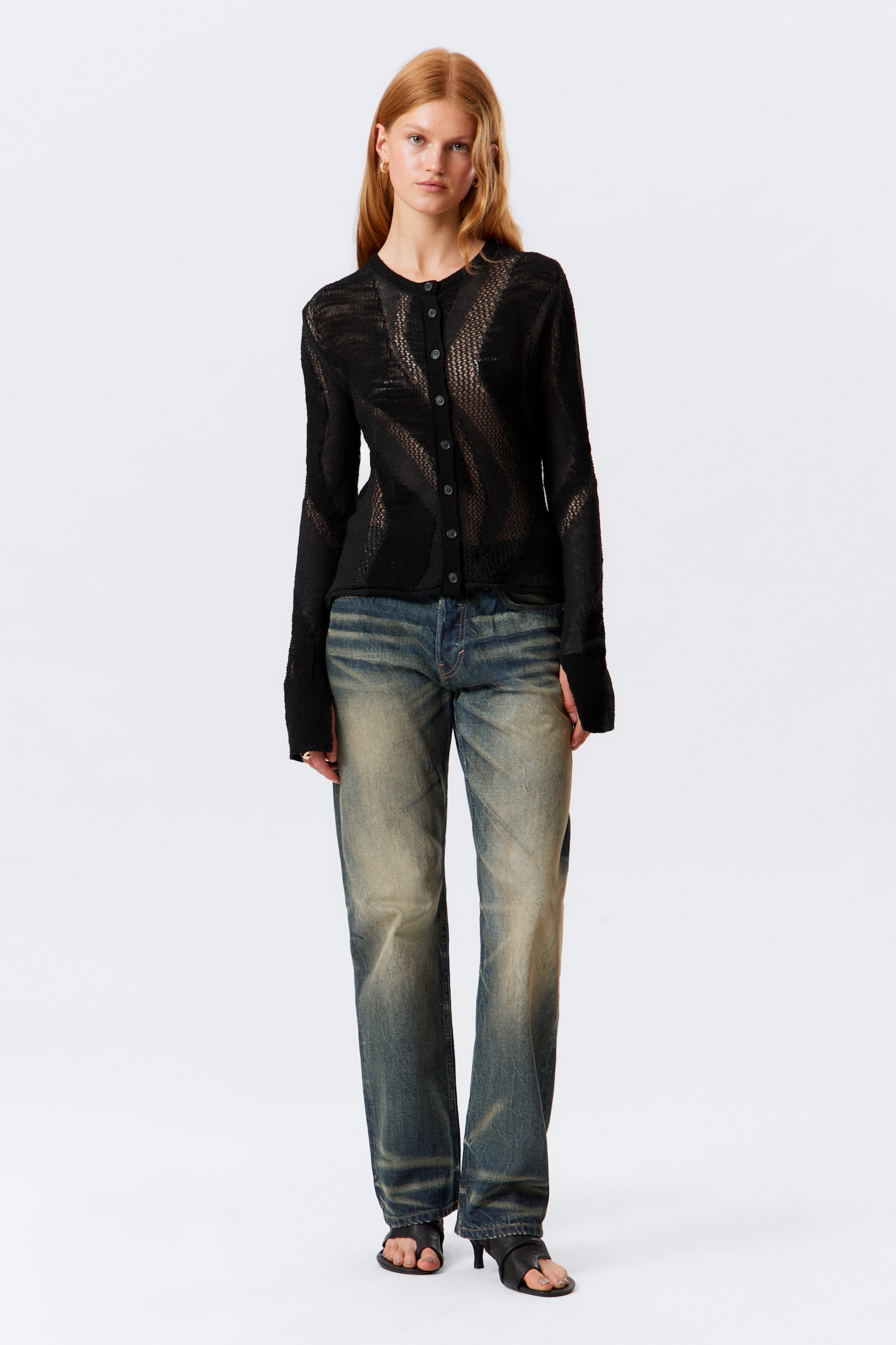 Slim Fit Textured Knit Cardigan - Dark Grey/Off-white - 4