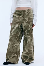 Khaki Green - Camo - Low Rise Baggy Ripstop Trousers - 4