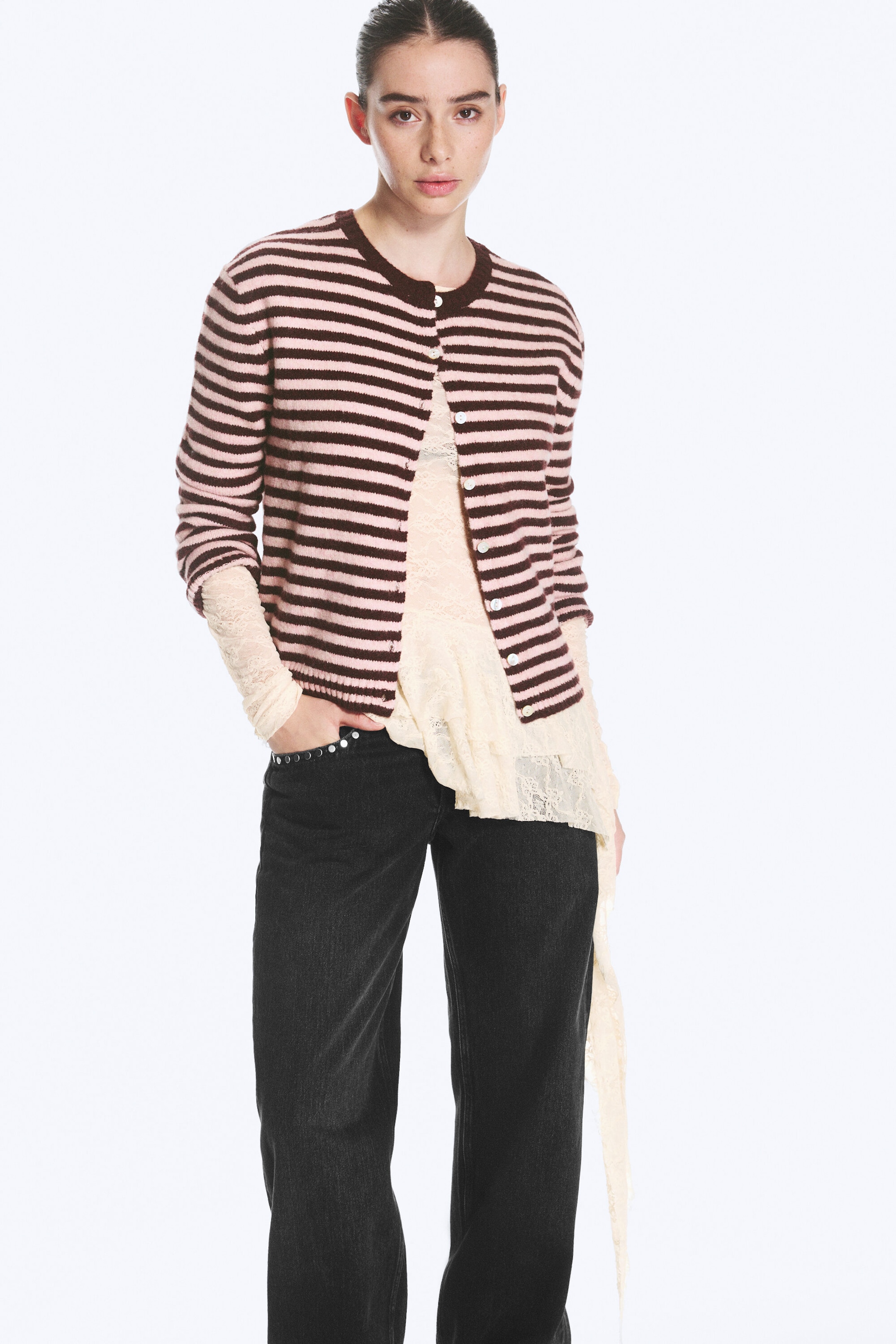 Striped Pink/Burgundy - Striped cardigan - 2