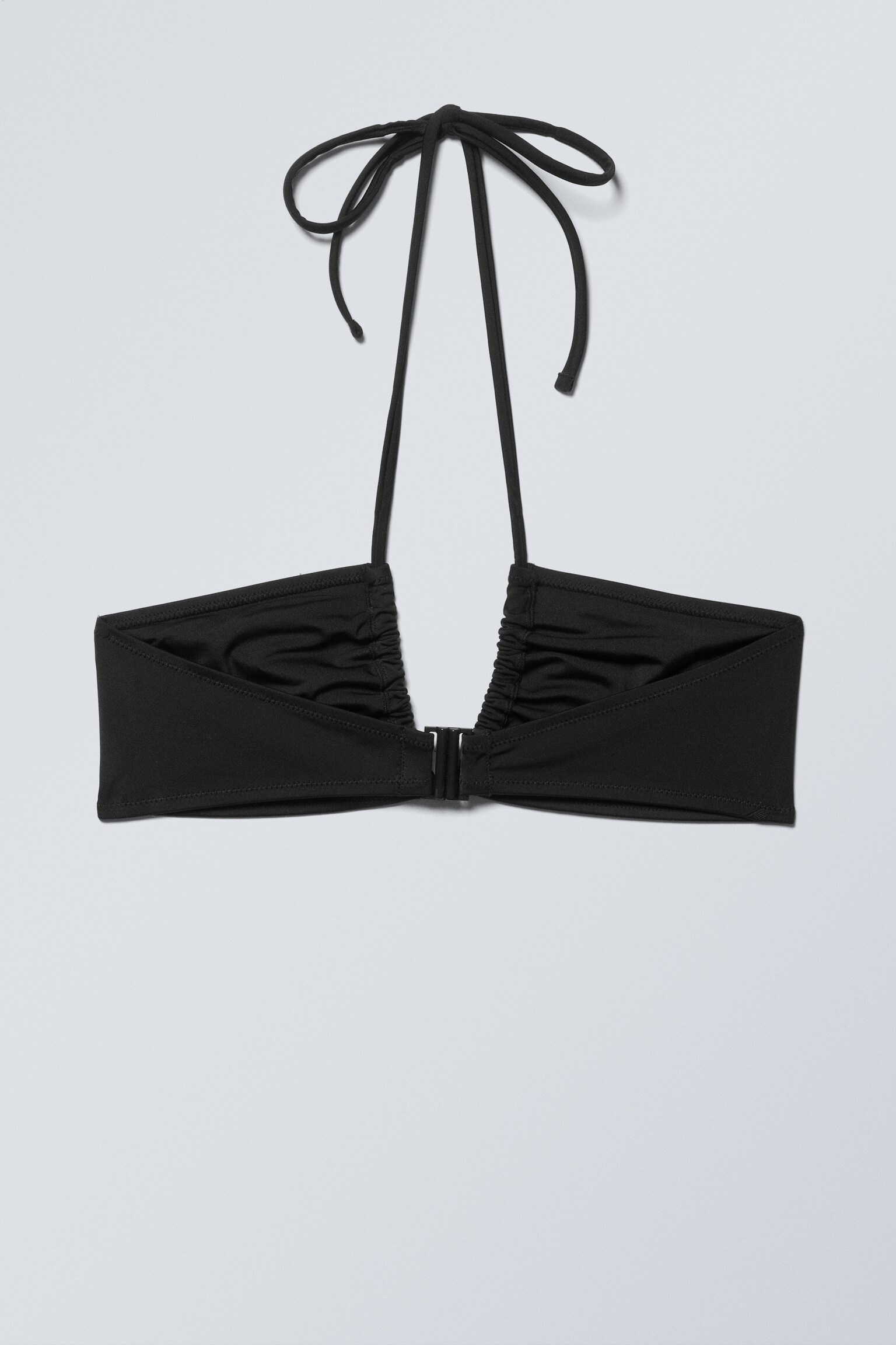 Top de bikini bandeau con escote halter fruncido - Negro/Topo oscuro/Marrón oscuro