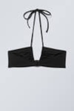 Black - Ruched Halter Bandeau Bikini Top - 5