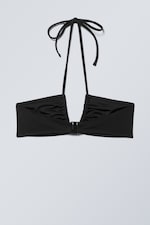 Black - Ruched Halter Bandeau Bikini Top - 1