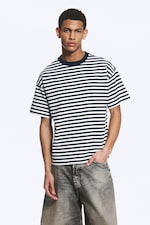 White - Navy Stripe - Loose Boxy T-shirt - 0