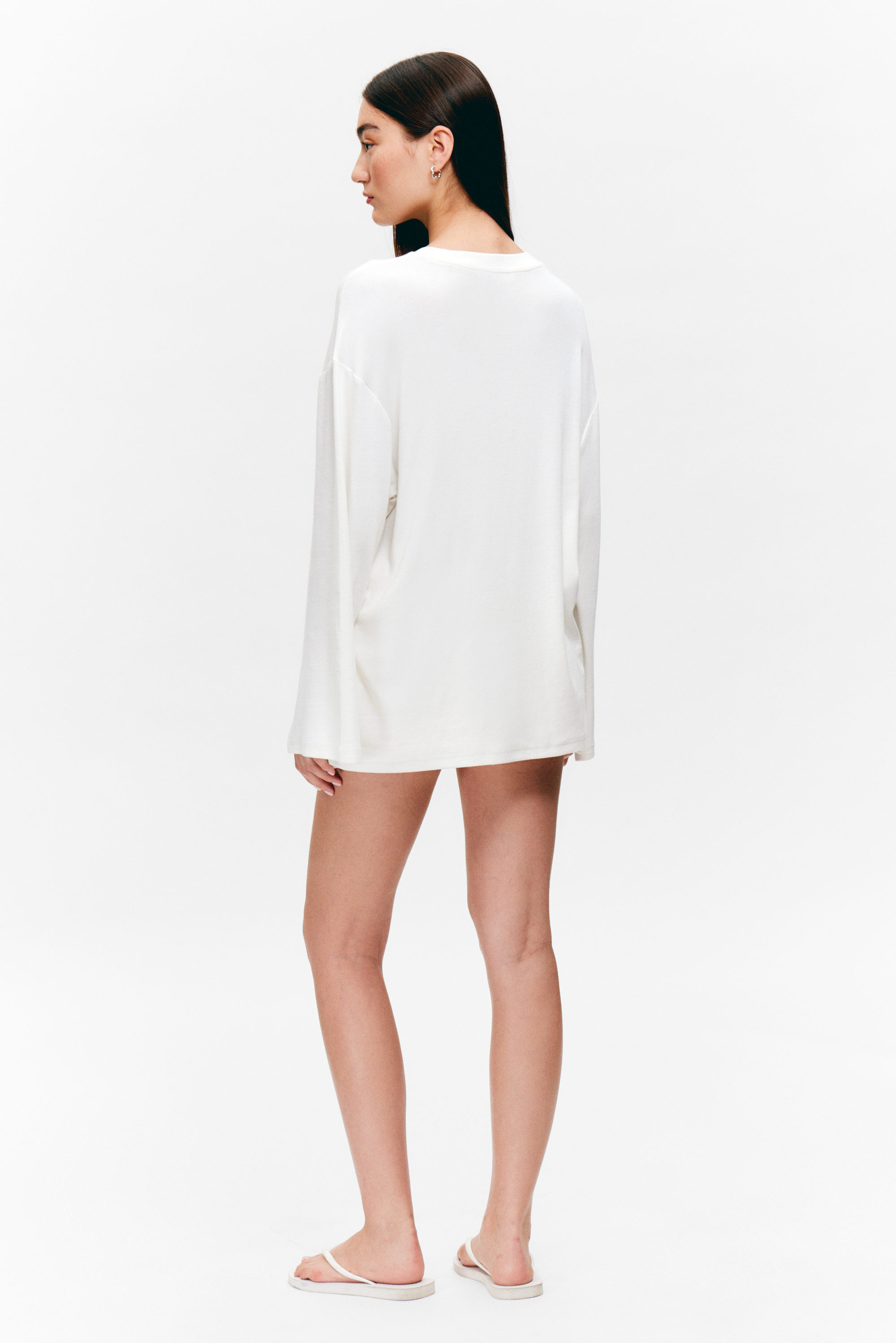 Vit - Mjuk oversized långärmad topp - 5