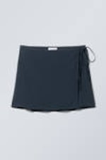 Donkerblauw - Elegante viscose mini-wikkelrok - 0