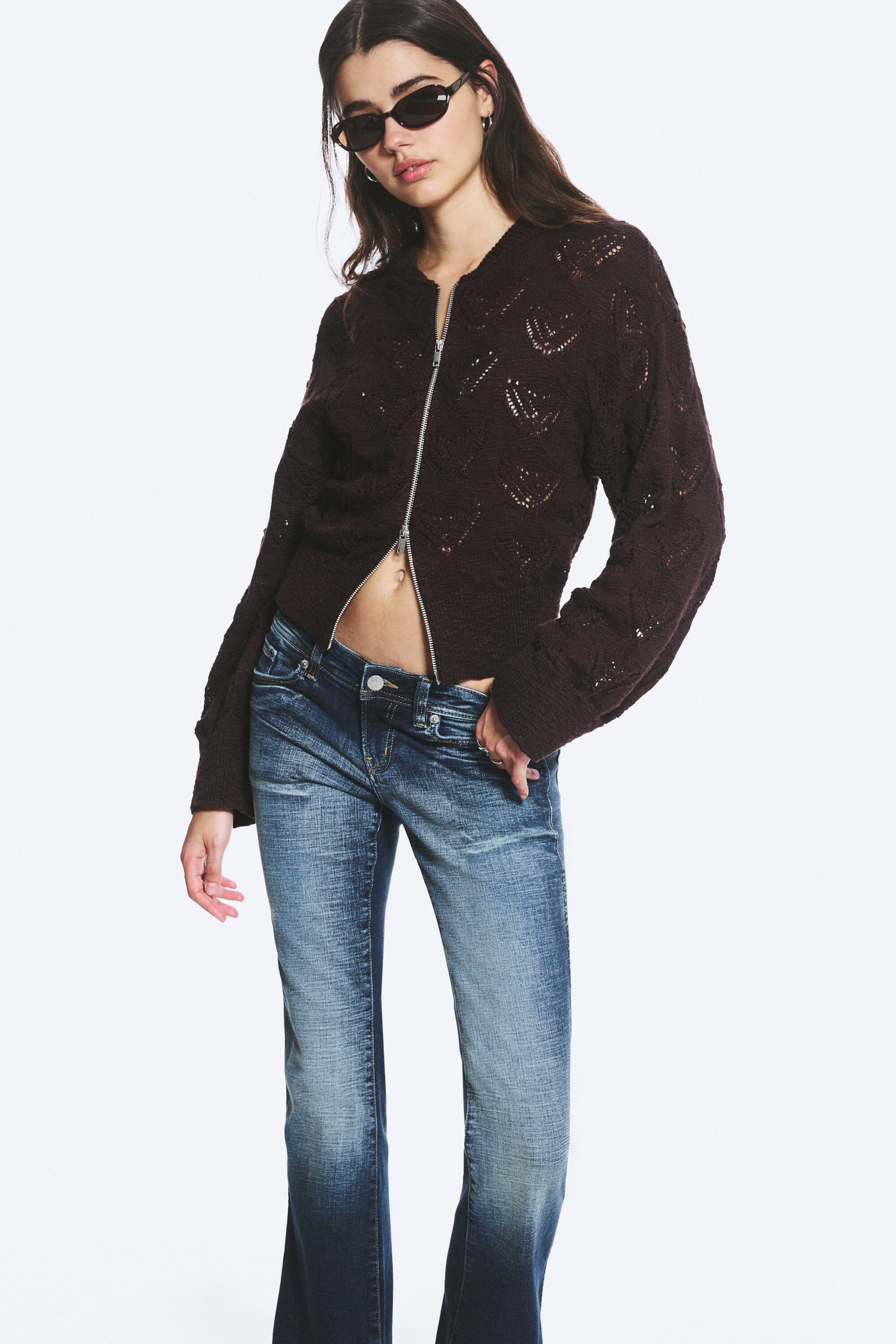 Dunkelbraun - Strickjacke mit Reißverschluss - 1