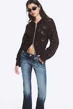 Dunkelbraun - Strickjacke mit Reißverschluss - 1
