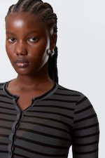 Black & Grey Stripes - Slim Long-Sleeved Henley Top - 1