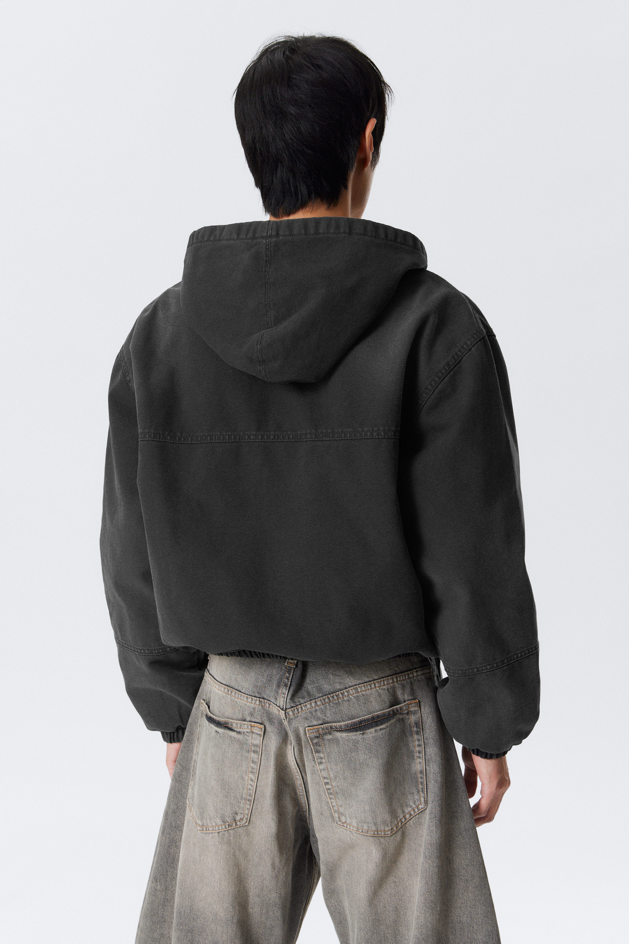 Washed Black - Relaxed Hooded Bomber Jacket - 4