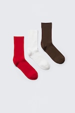 Red/White/Brown - 3-pack Selma Socks - 0