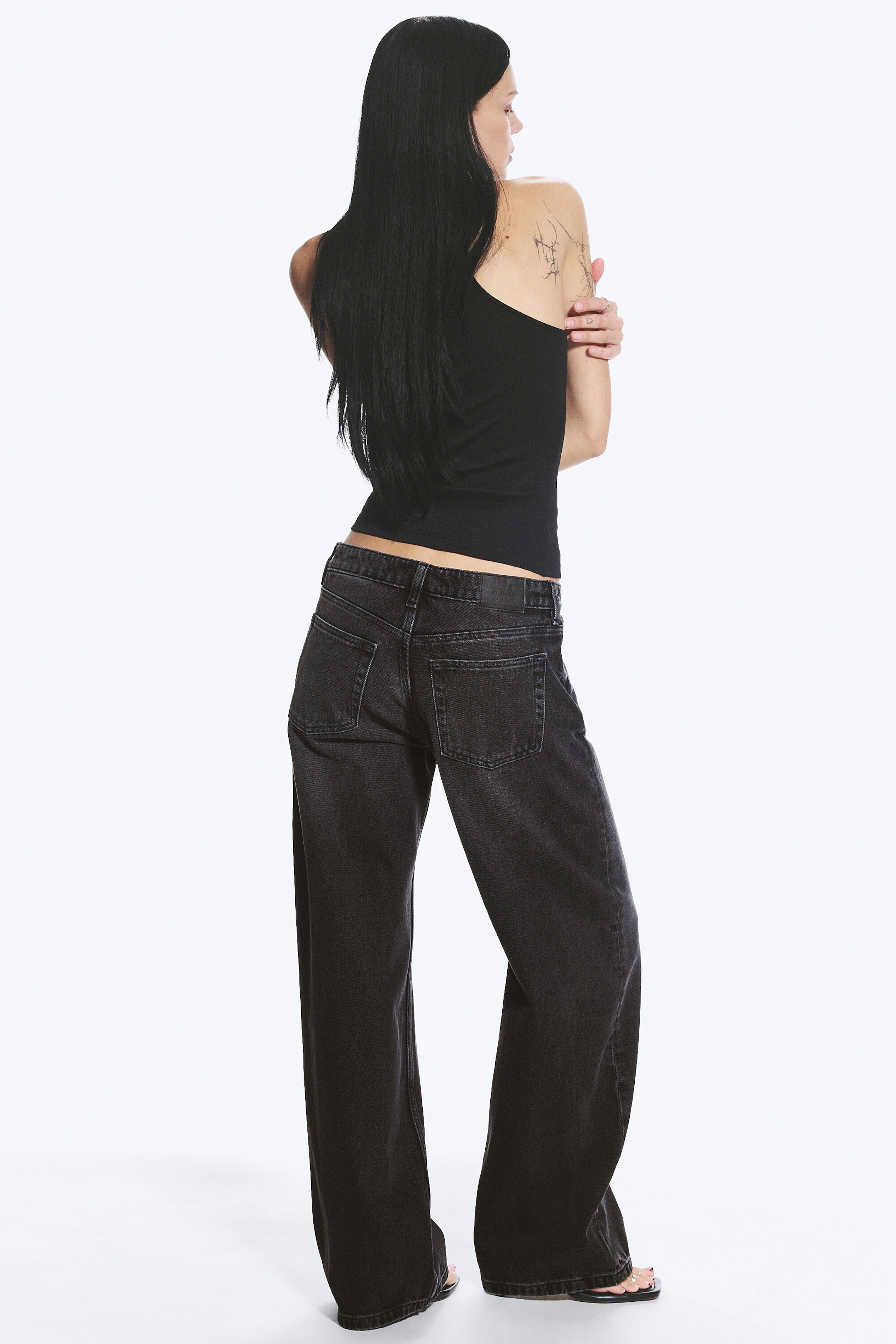 Washed Black - Imoo Low Rise Loose Wide Jeans - 3