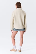 Staubiges Cremeweiß - Kastige Wollmischjacke mit Knöpfen - 8