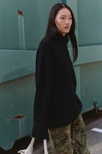 Black - Loose Wool Turtleneck Sweater - 1