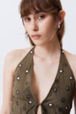 Dark Mole - Sequins - Tie-Front Halterneck Top - 1