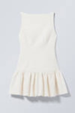 White - Sleeveless Twill Mini Dress - 3