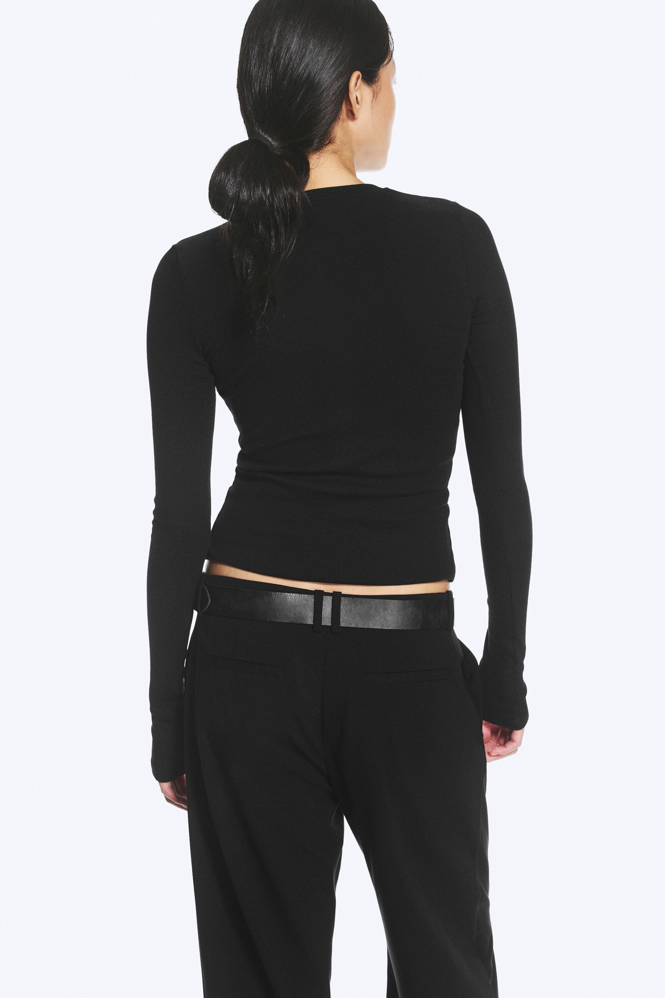 Black - Ribbed Long-Sleeved Cardigan - 2