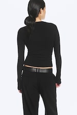 Black - Ribbed Long-Sleeved Cardigan - 2