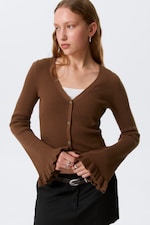 Mörkbrun - V-ringad stickad cardigan - 1