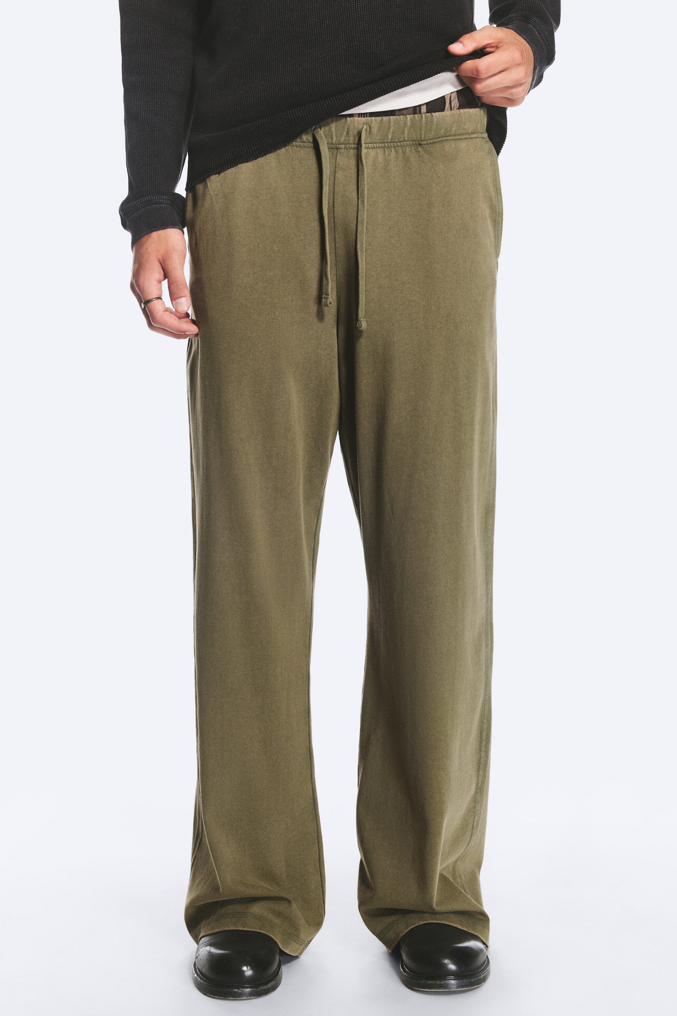 Vert kaki cendré - Pantalon lounge large en coton - 2