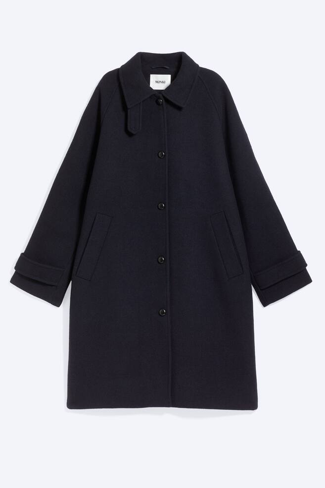 Wool-Blend Funnel-Neck Coat - Dark Blue/Dark Brown - 1
