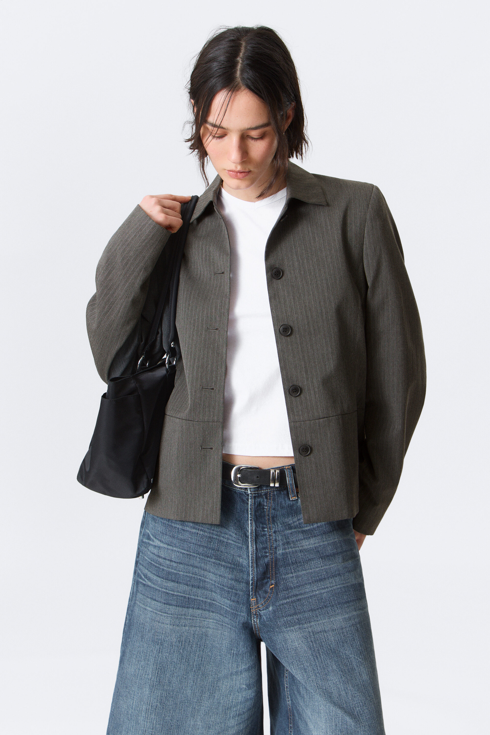 lean buttoned jacket - Dark Grey Herringbone | Weekday EU
