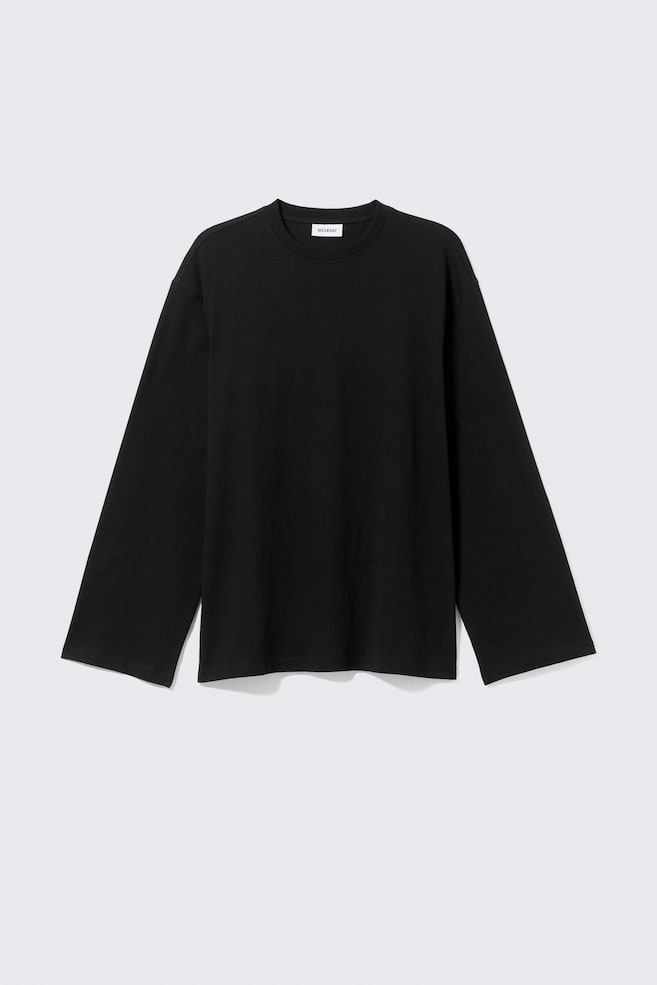 Oversized-T-Shirt mit langen Ärmeln - Schwarz/Weiß/Dunkelrot/Verwaschenes Taubenblau - 1