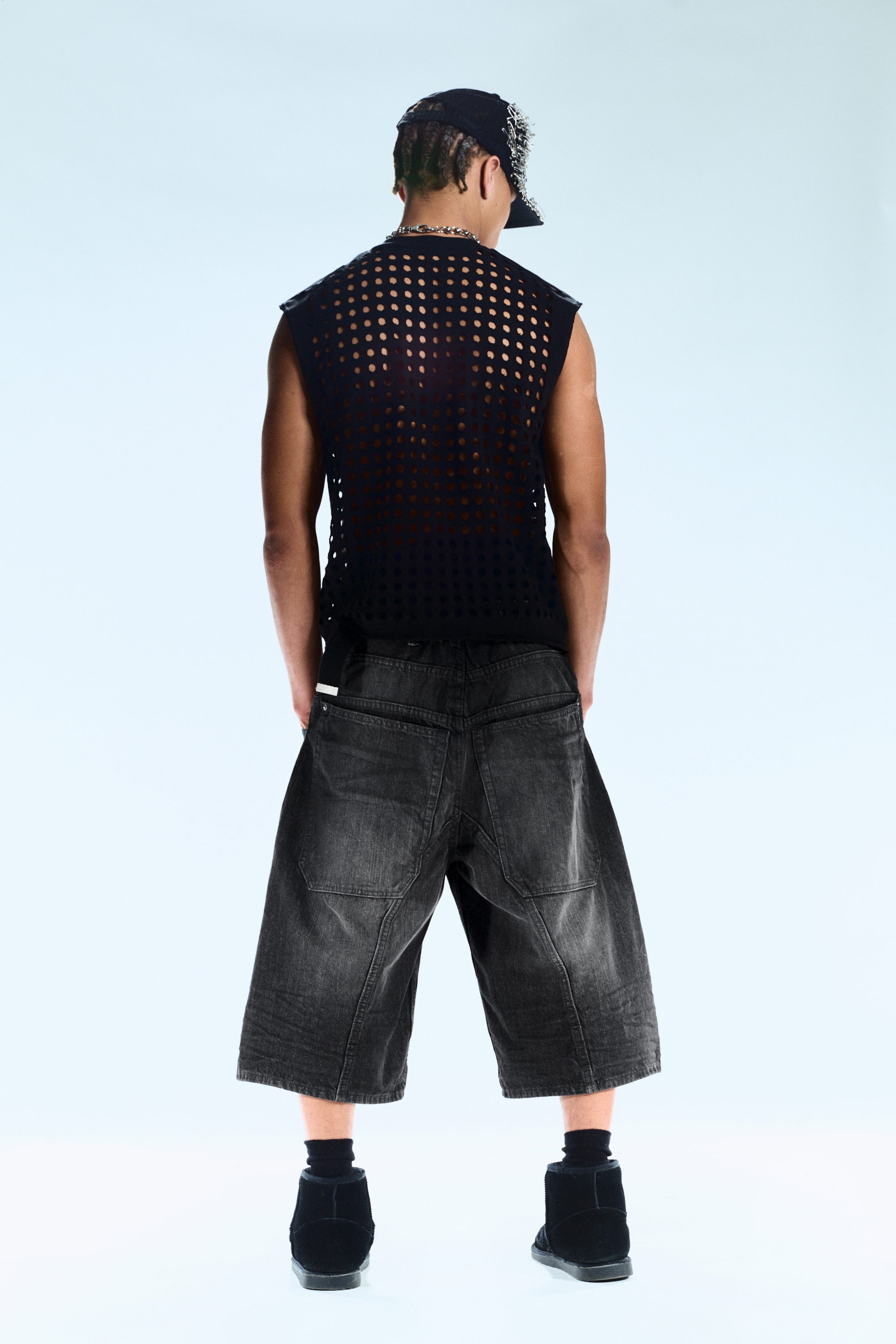 Black Web - Black - Dunno Unisex Loose Fit Carpenter Jorts - 4