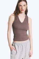 Dusty Plum - Ribbed V-neck Tank Top - 0