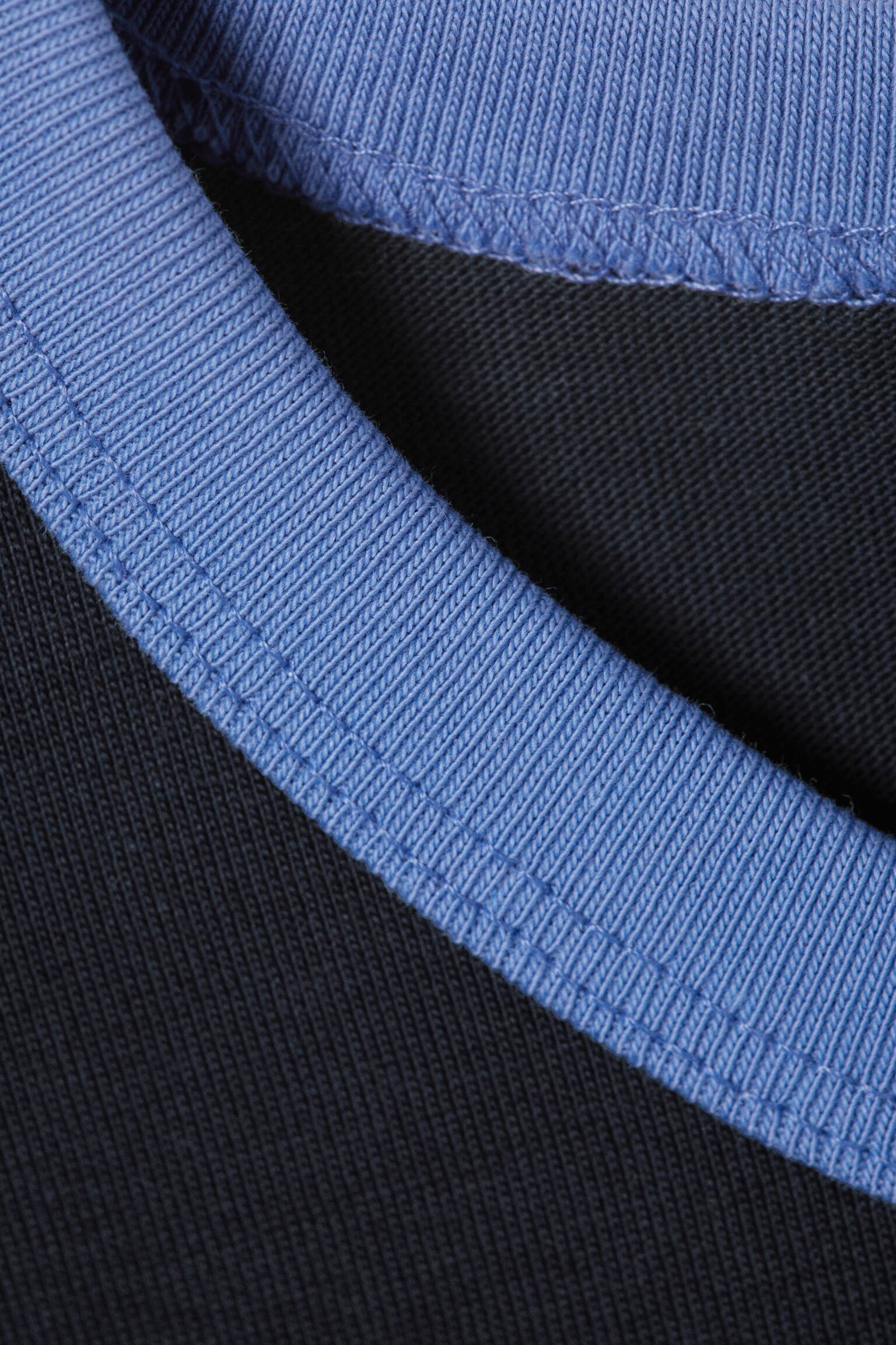 Short-Sleeved Contrast Trim Cotton T-shirt - Dark Blue - Light Blue Binding/White - Green Binding/White - Black Binding - 5