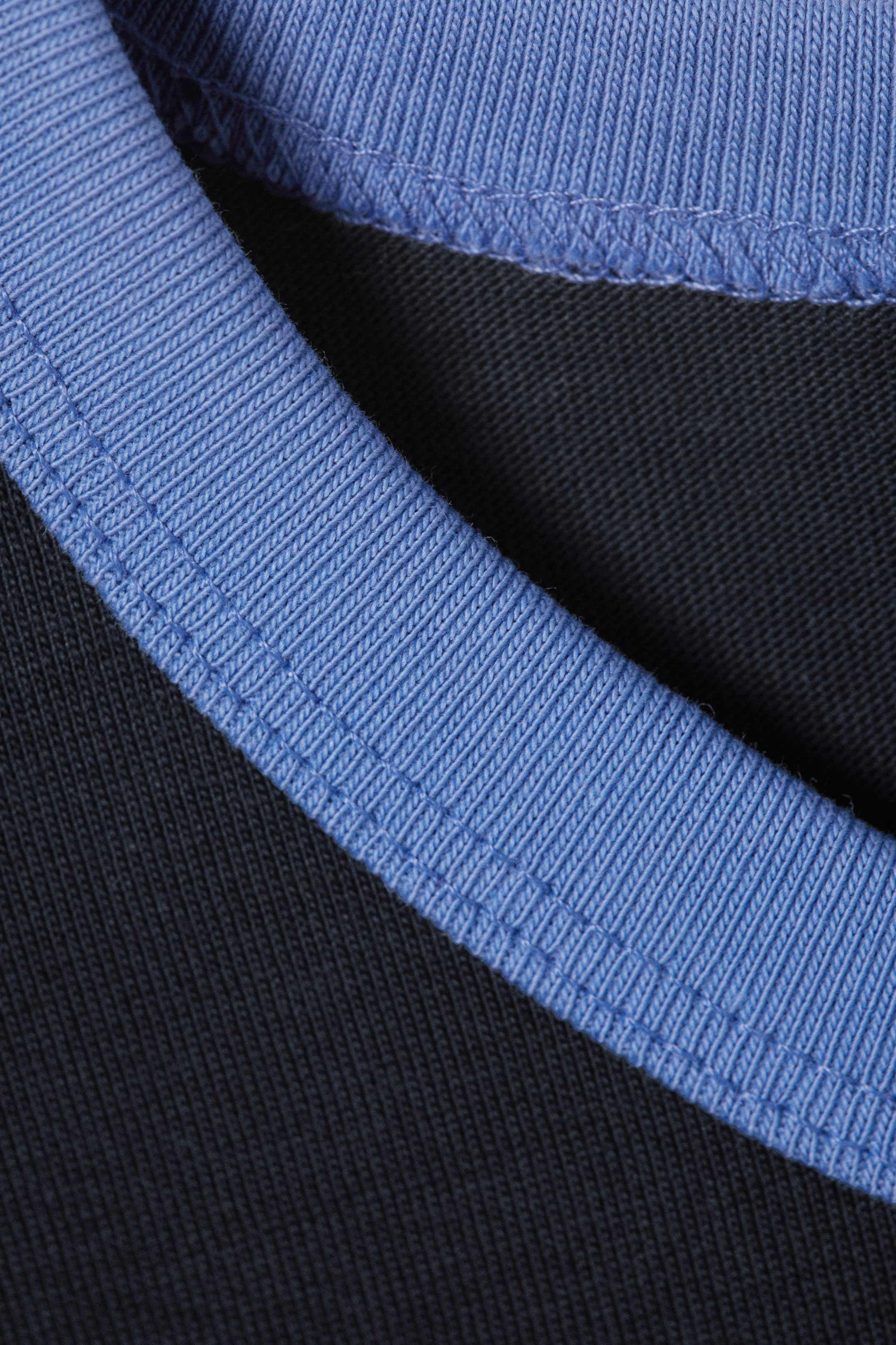 Dark Blue - Light Blue Binding - Short-Sleeved Contrast Trim Cotton T-shirt - 5