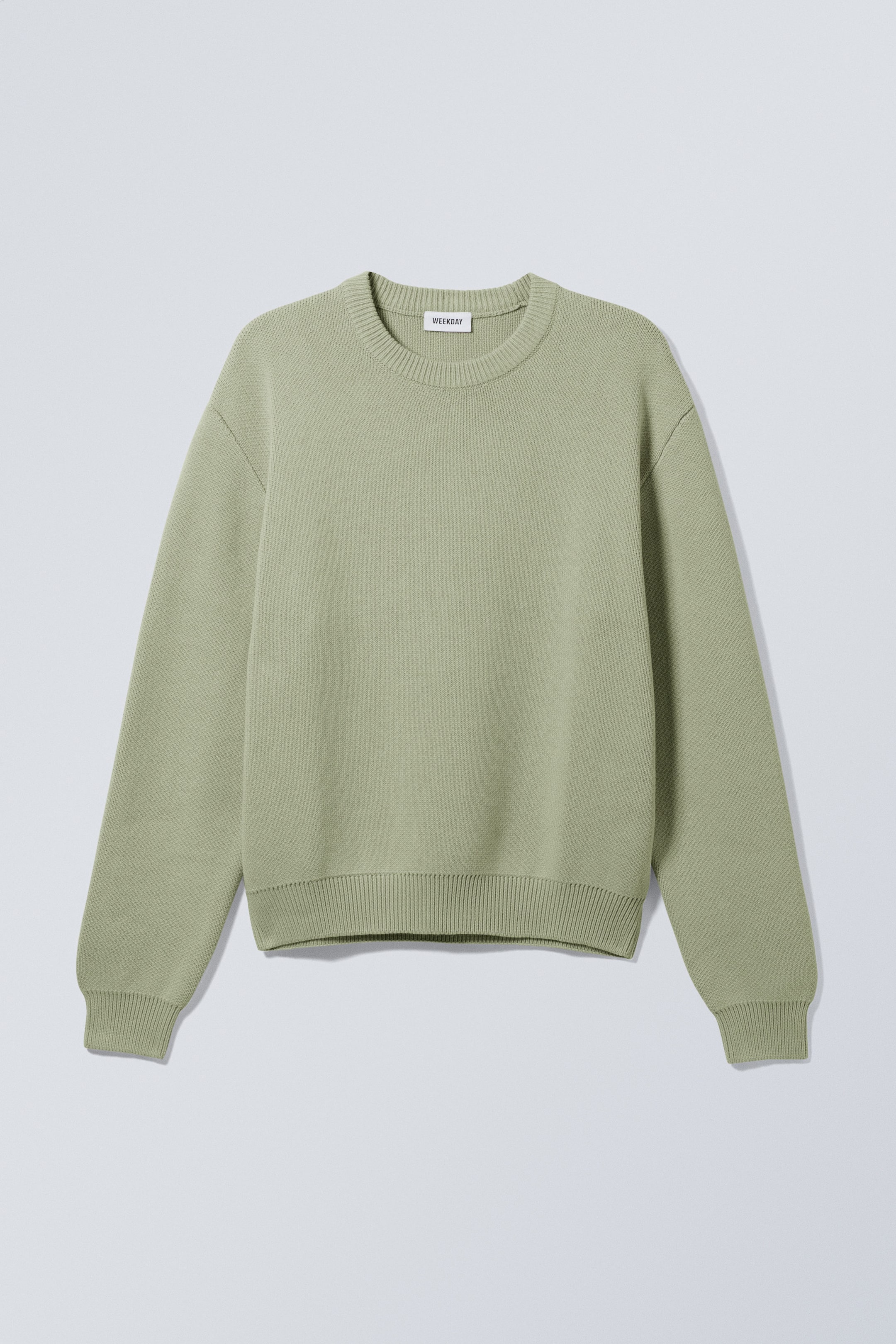 Light Khaki Green - Regular Knitted Cotton Sweater - 0