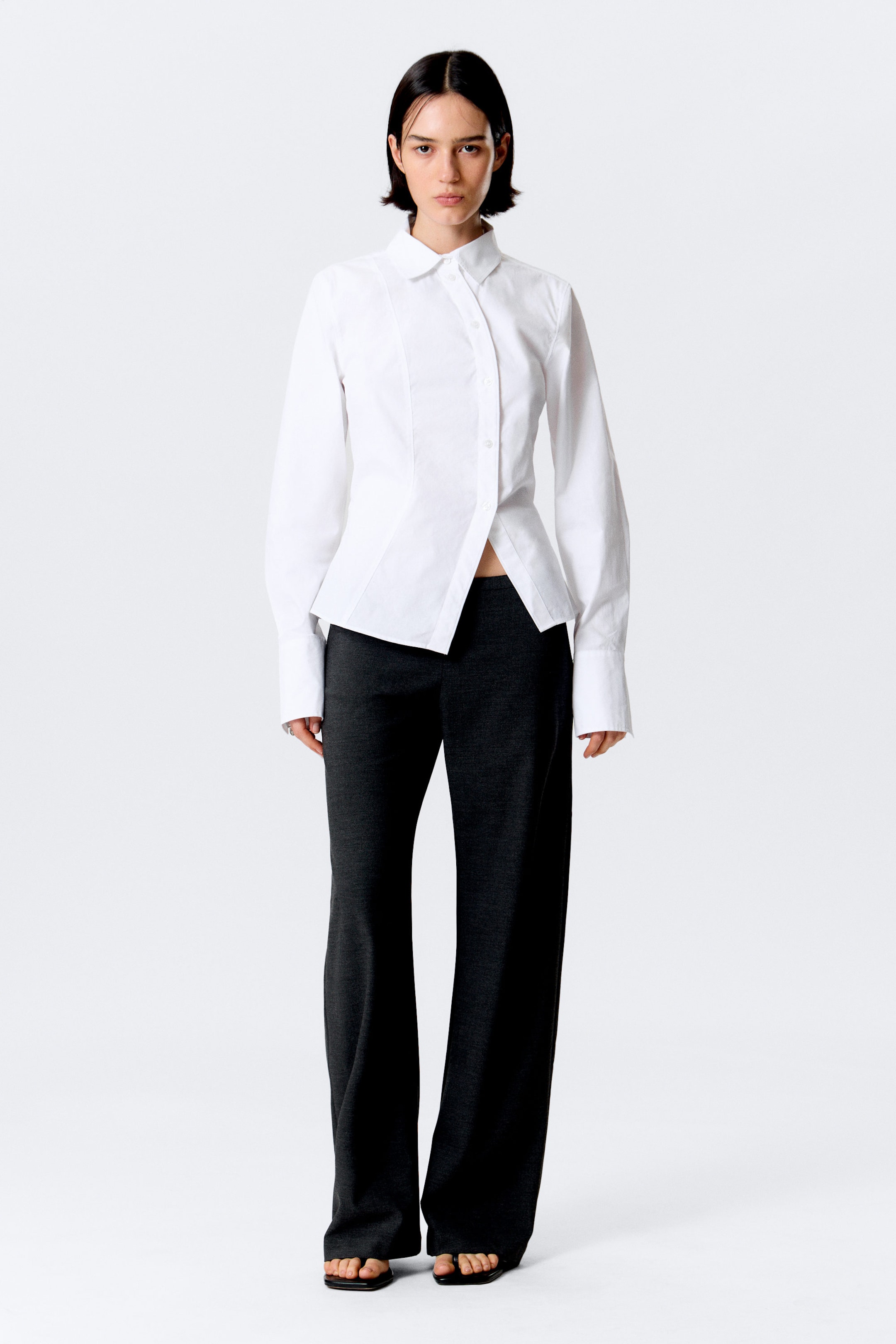 White - Asymmetric Fitted Poplin Shirt - 2