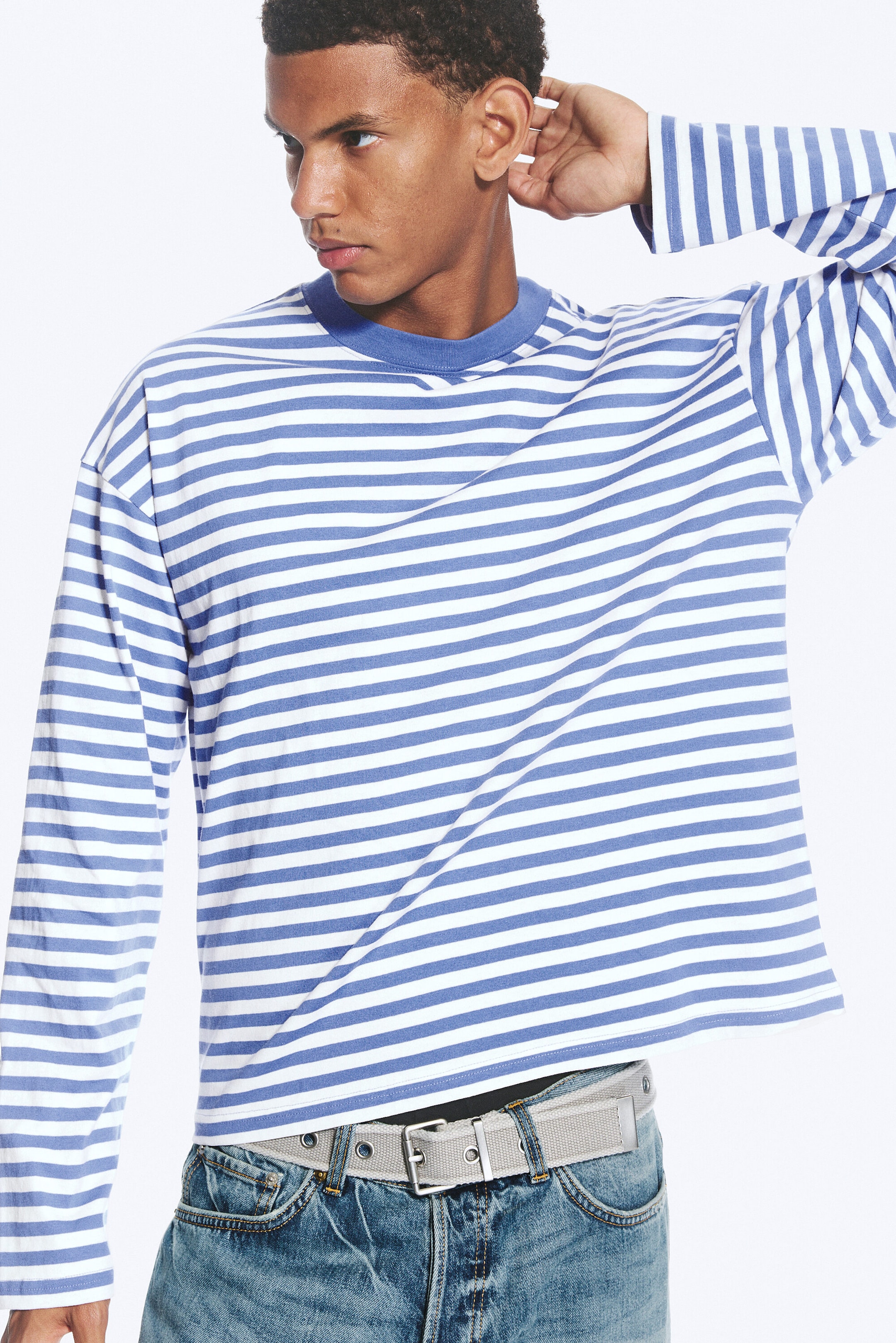 Rayures bleu et blanc - T-shirt ample à manches longues - 2