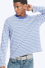 Blue & White Stripe - Loose Boxy Long-Sleeved T-shirt - 1
