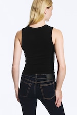 Svart - Ribbet tanktopp med v-hals - 3