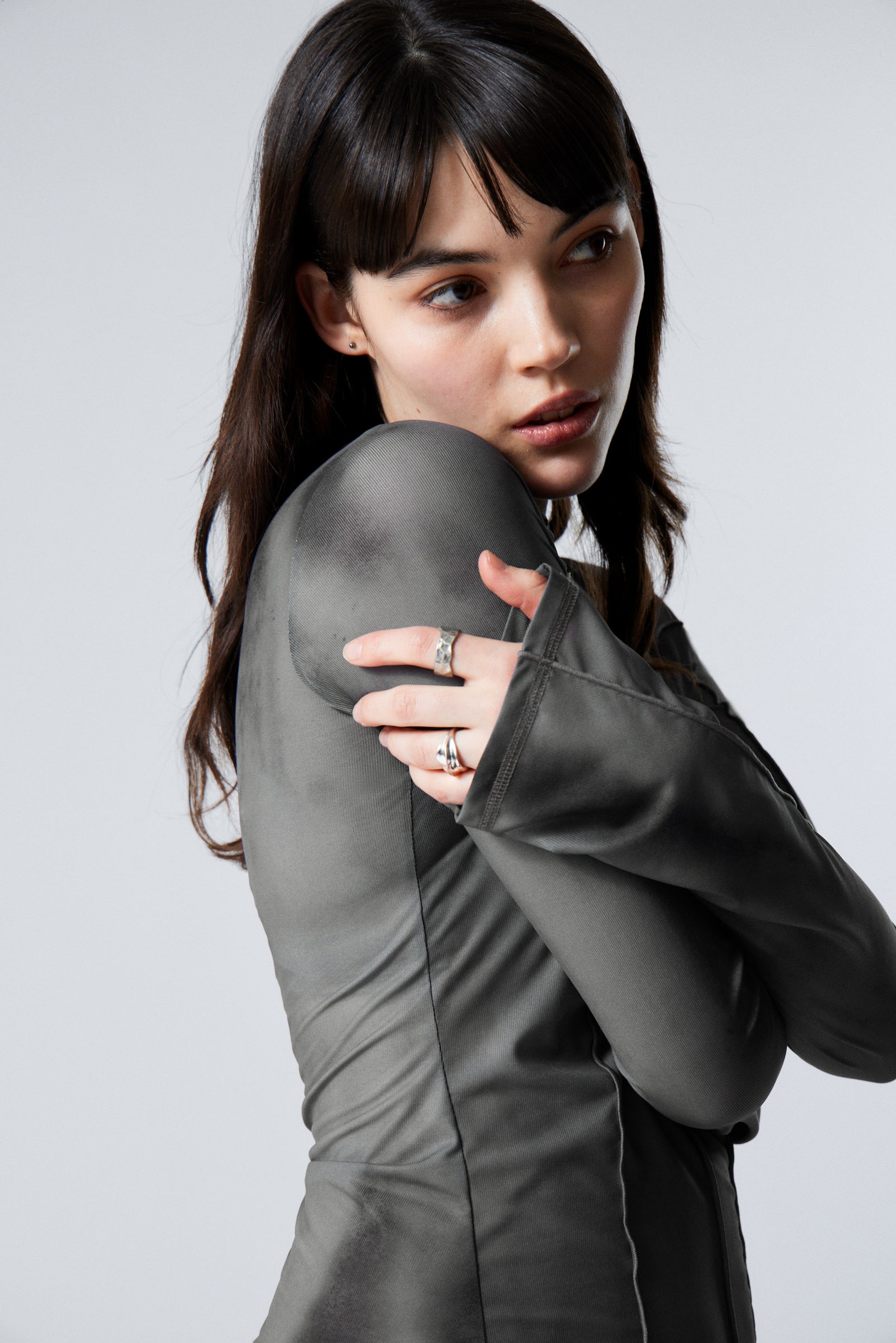 #3A3A3D - Printed Long-Sleeved Boat-neck Top - 2