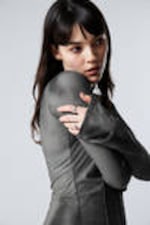 Blurred Dark Grey - Printed Long-Sleeved Boat-neck Top - 1