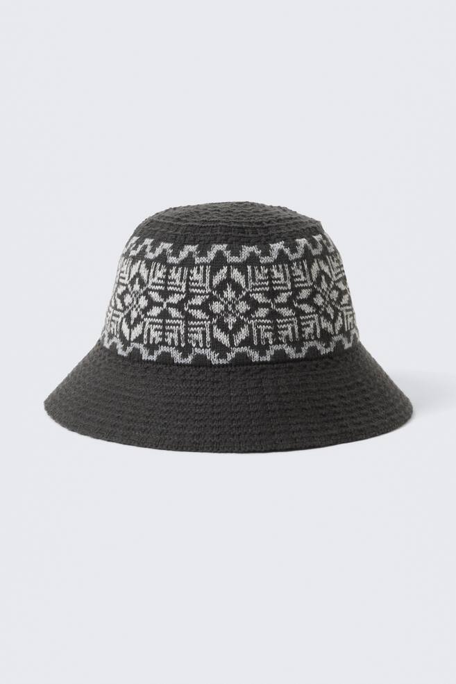 Strikket Jacquard Bucket Hat - Mørkebrun - 1